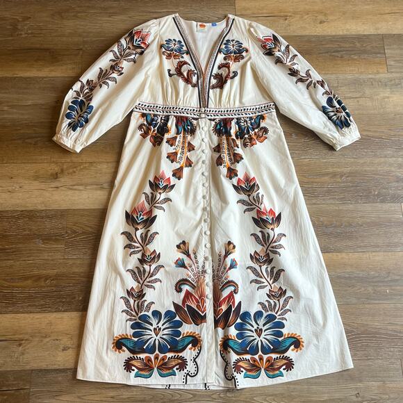 Farm Rio Floral Tile Motif Maxi Long Sleeve Button Front Boho Dress Plus Sz 2X - Picture 2 of 12